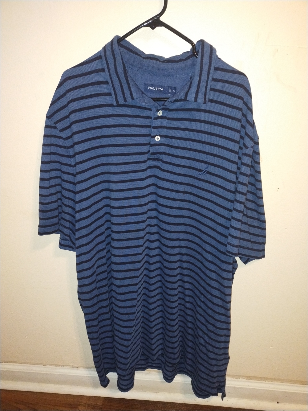 Nautica Men's Navy and Medium Blue Striped Polo
